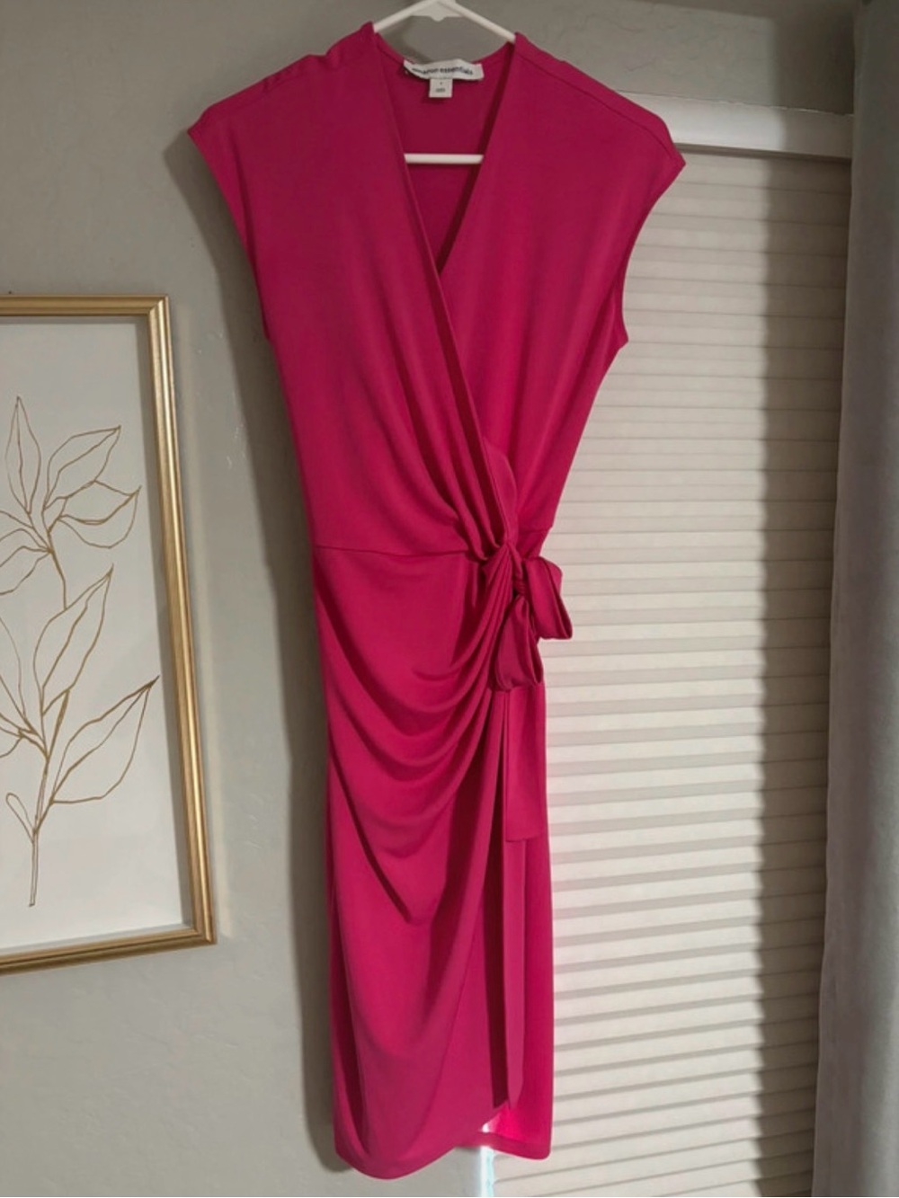 Amazon Essentials Hot Pink Midi Wrap Dress with Side Knot